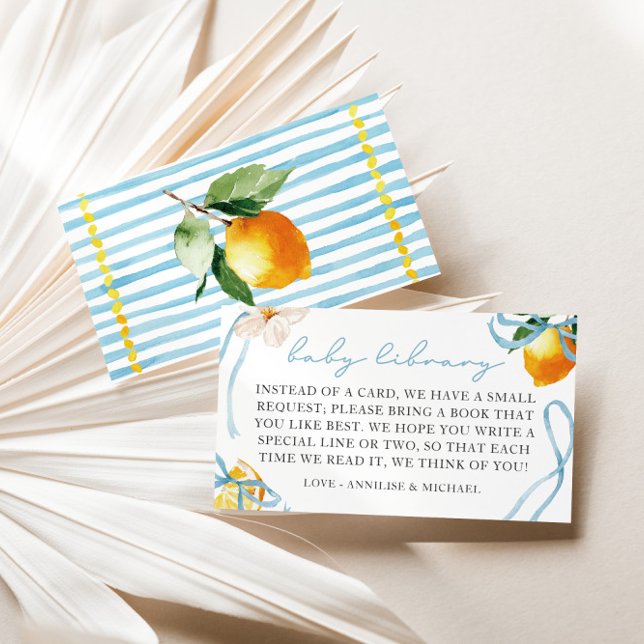 Cartão De Informações Lemon & Bows Boys Books for Baby Library (Boys Italian Lemon Books for Baby Library Enclosure Card)
