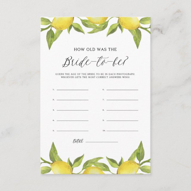 Cartão De Informações Lemon Greenery com Aquarela Quantos Anos Tinha A N (Frente)