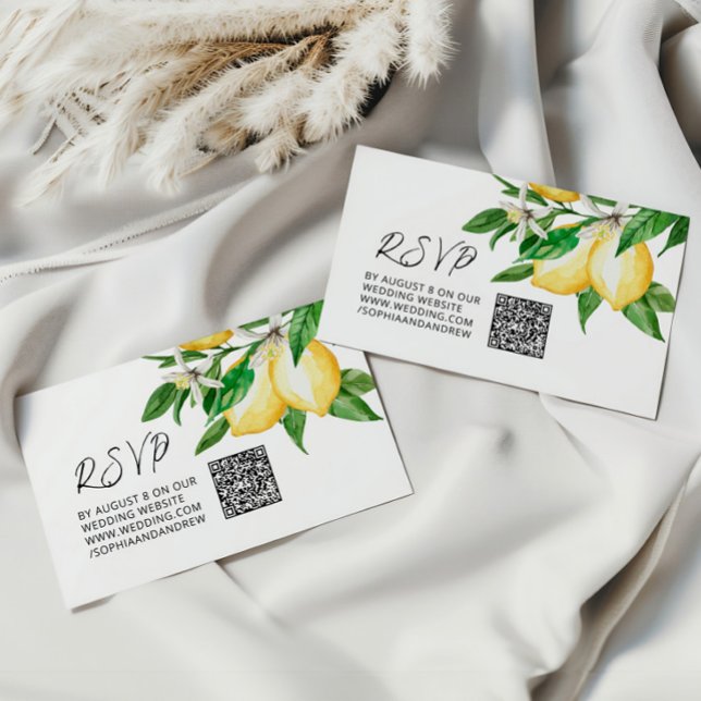 Cartão De Informações Lemon Greenery Wedding Código QR RSVP (Criador carregado)