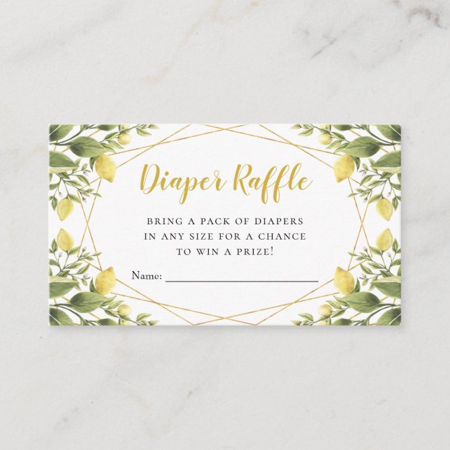 Cartão De Informações Lemons Greenery Chá de fraldas Fralda Raffle (Frente)