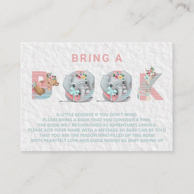 Cartão De Informações *~* Letras animais bonitas Tragam um livro (Frente)