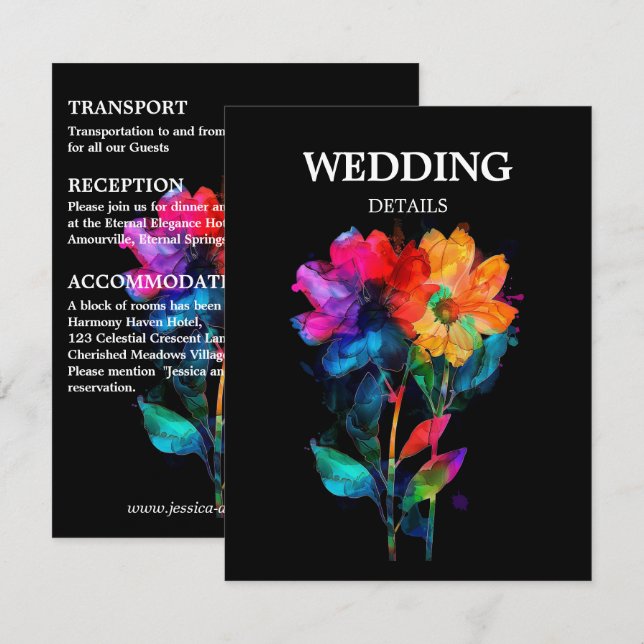 Cartão De Informações 🌈 LGBTQ Wedding DETAILS Petals & Pride  (Frente/Verso)
