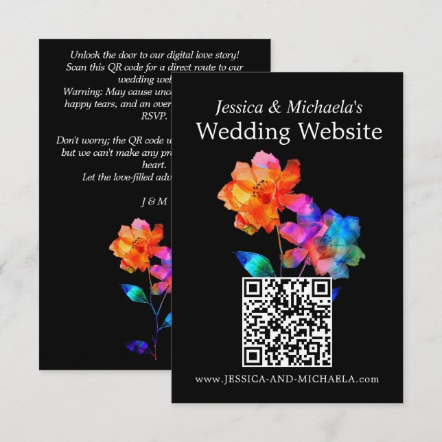 Cartão De Informações 🌈 LGBTQ Wedding Website Address Petals & Pride  (Frente/Verso)