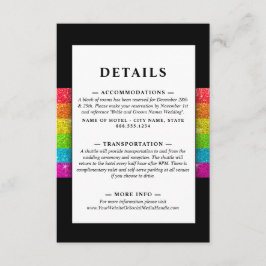 Cartão De Informações LGTBQ Rainbow Black Chic Modern Wedter Glitter