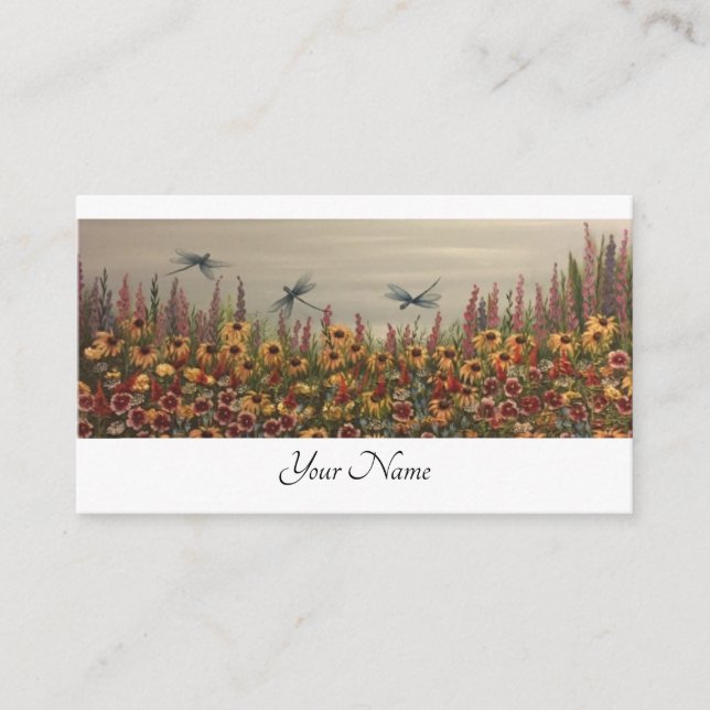 Cartão De Informações Libélulas e flores silvestres (Frente)