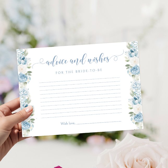 Cartão De Informações Light Blue Floral Bridal Shower Advice and Wishes (Criador carregado)