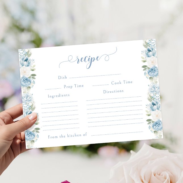 Cartão De Informações Light Blue Floral Spring Bridal Shower Recipe Card (Criador carregado)