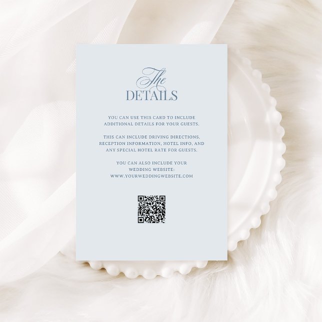 Cartão De Informações Light Blue Luxe | QR Code Wedding Guest Details (Criador carregado)