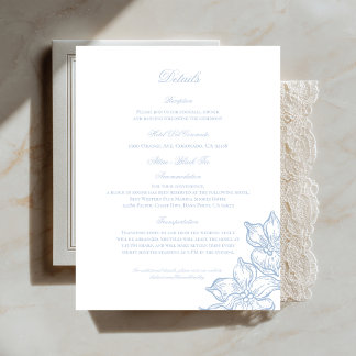Cartão De Informações Light Blue Outline Floral Wedding Details Card