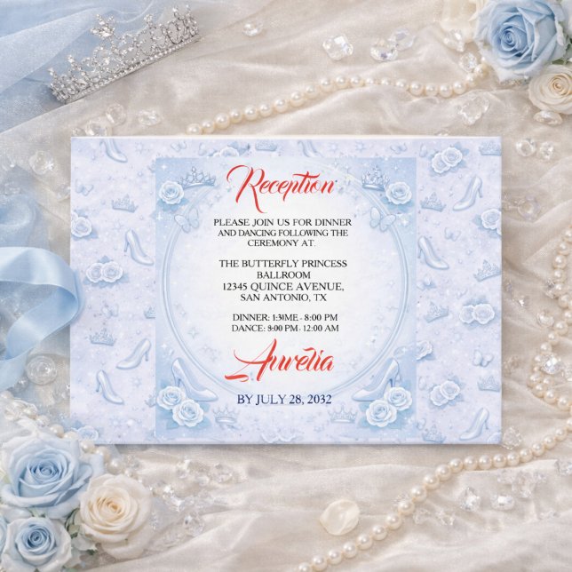 Cartão De Informações Light Blue Silver Princess Quinceanera Birthday (Light Blue Silver Princess Quinceanera Birthday Enclosure Card
)