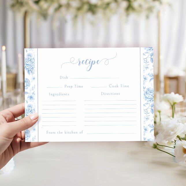 Cartão De Informações Light Blue Toile Floral Bridal Shower Recipe Card (Criador carregado)