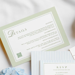 Cartão De Informações Light Olive Green Wedding Details Card