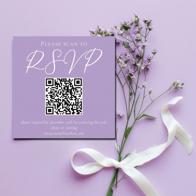 Cartão De Informações Lilac Purple White Wedding com código QR RSVP (Criador carregado)