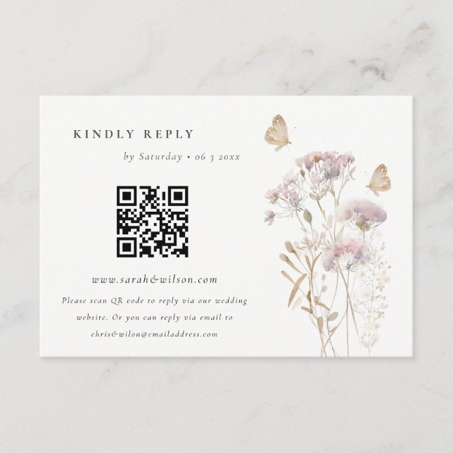 Cartão De Informações Lilac Wildflower Fern Foliage Casamento QR Código  (Frente)