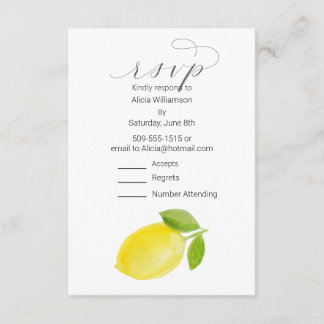 Cartão De Informações Limão Watercolor de placa RSVP