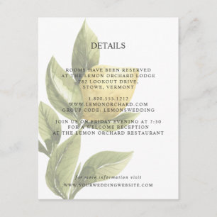 Cartão De Informações Limões e folhas   Detalhes do WEDDING Chic Amarelo