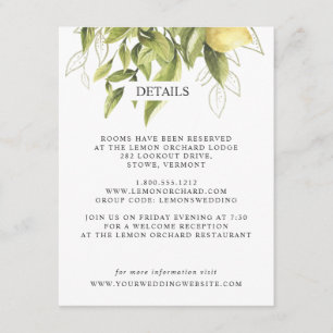 Cartão De Informações Limões e folhas Detalhes do WEDDING em Quadrinho