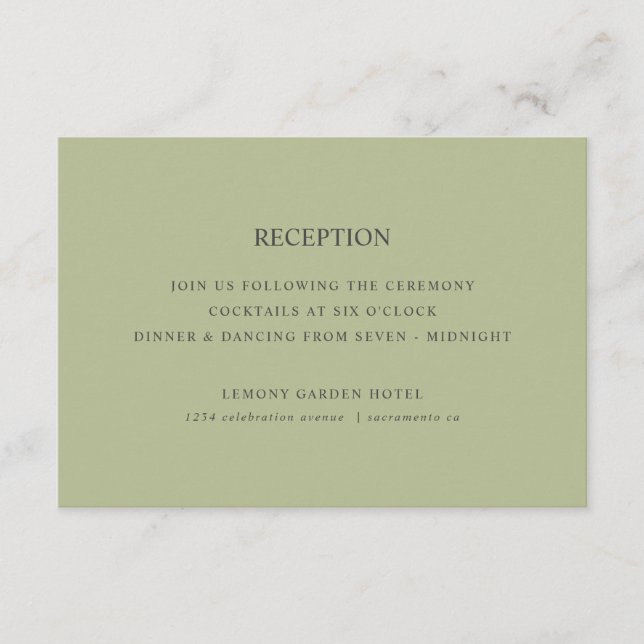 Cartão De Informações Limões | RECEPÇÃO DE CASAMENTO Verde Sage (Frente)