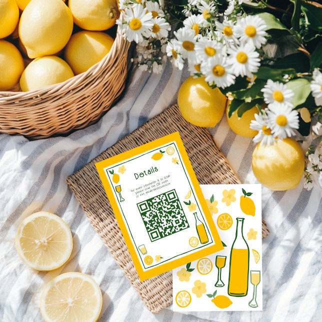 Cartão De Informações Limoncello Limonada Chuva de Presentes com QR Pers (Limoncello Lemonade Lemons CUSTOM QR Code Cute Bridal Shower Enclosure Card
)