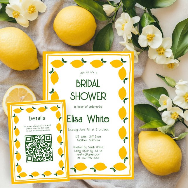 Cartão De Informações Limoncello Limonada Chuva de Presentes com QR Pers (Limoncello Lemons CUSTOM QR Code Bridal Shower Enclosure Card
)