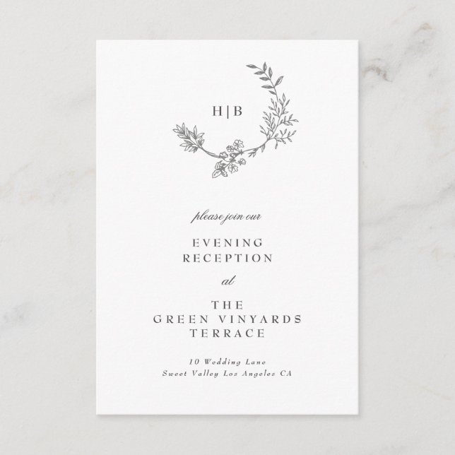 Cartão De Informações Linda Recepção de casamento Floral esboçada em Wre (Frente)