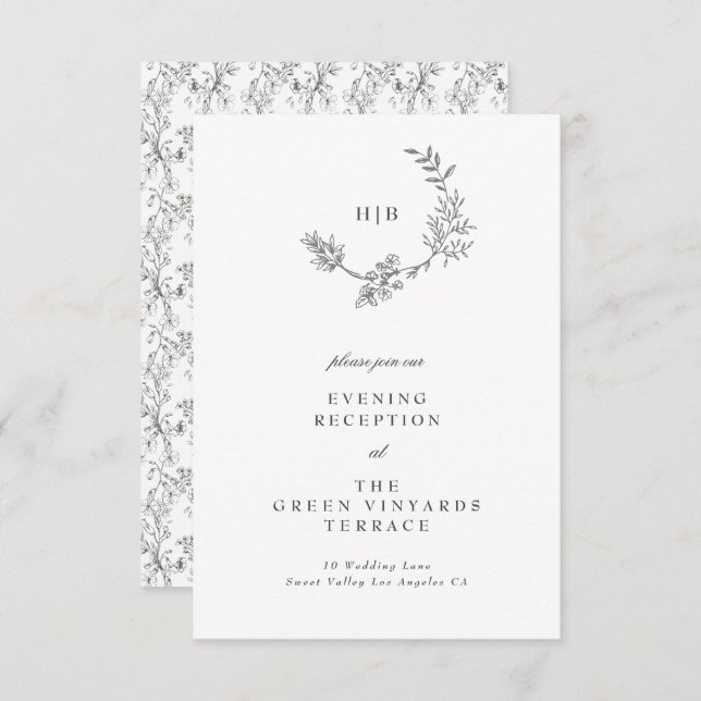 Cartão De Informações Linda Recepção de casamento Floral esboçada em Wre (Frente/Verso)