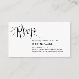 Cartão De Informações Linda Script Preto, resposta RSVP