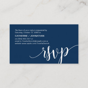 Cartão De Informações Lindo Azul Marinho Script,, RSVP responder