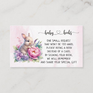 Cartão De Informações Lindo Coelho com Peônia Baby Shower I Aniversário