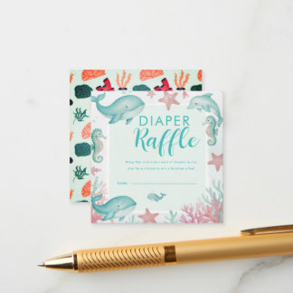 Cartão De Informações Lindo Sorteio de Fraldas de Oceano em Aquarela Deb
