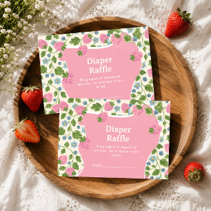 Cartão De Informações Lindo Sorteio de Fraldas Rosa Floral Doce 