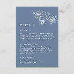 Cartão De Informações Linha de Arte Floral Branca Casamento Azul Empoeir