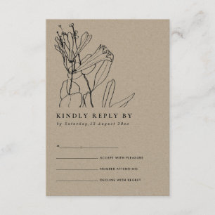 CARTÃO DE INFORMAÇÕES LINHA DE DESENHO FLORAL MODERNA KRAFT RSVP DE CASA