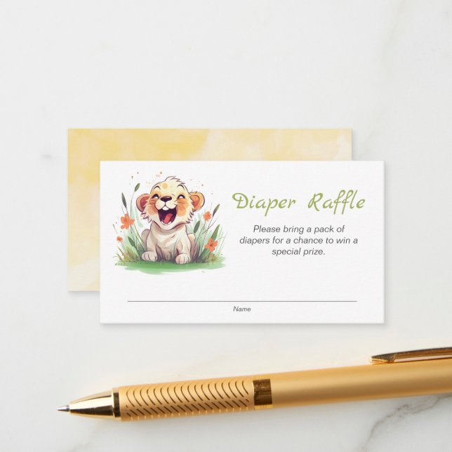 Cartão De Informações Lion Themed Chá de fraldas Fralda Raffle (Frente/Verso In Situ)
