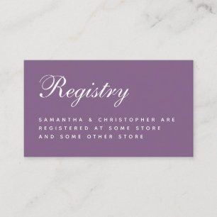 Cartão De Informações Lista de Presentes de Casamento Roxo Pó Simples