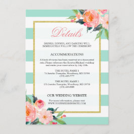 Cartão De Informações Listras de cor verde menta com detalhes dourados p