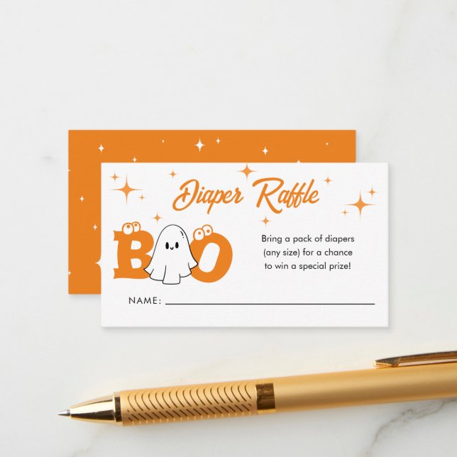 Cartão De Informações Little Boo Halloween Fralda Raffle (Frente/Verso In Situ)
