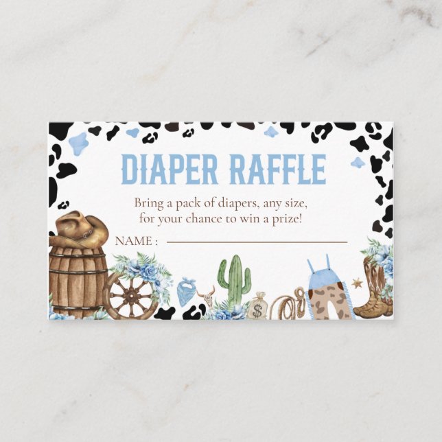 Cartão De Informações Little Cowboy Diaper Raffle, Western Baby Shower (Frente)
