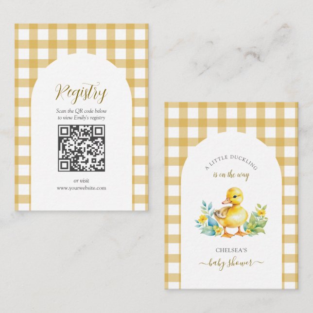 Cartão De Informações Little Duckling Duck Baby Shower Registry QR code (Frente/Verso)