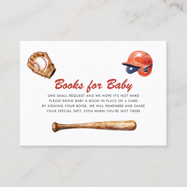 Cartão De Informações Little Slugger Books for Baby Shower Card (Frente)