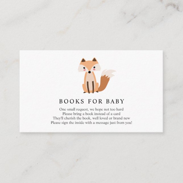Cartão De Informações Livro da Woodland Fox para o Baby Insert Card (Frente)