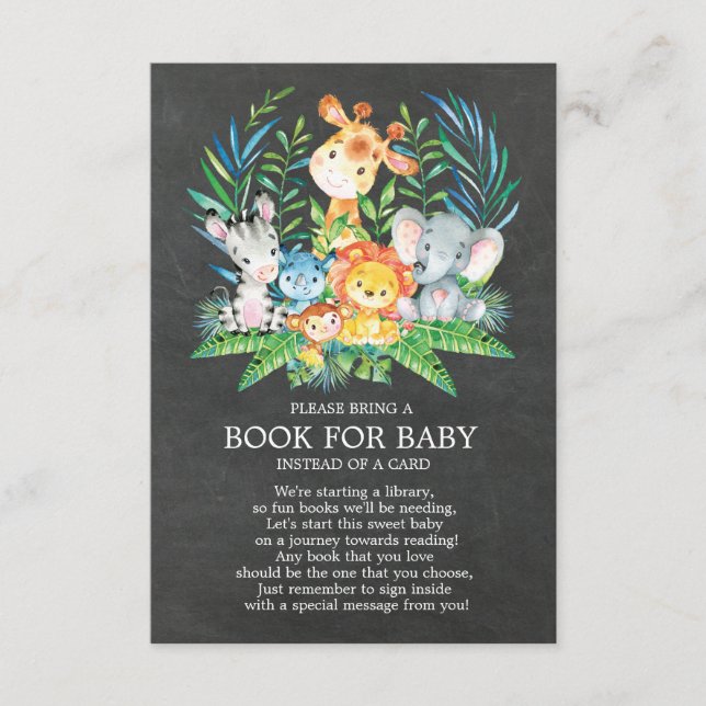 Cartão De Informações Livro de Chalkboard Safari Jungle Baby Shower para (Frente)