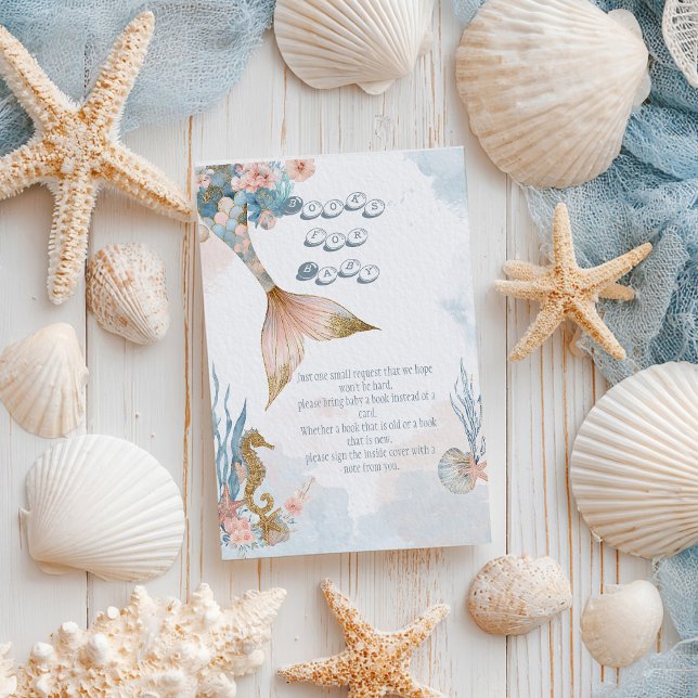 Cartão De Informações Livro de Chás de fraldas da Sereia Rosa-Blush para (Criador carregado)