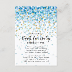Cartão De Informações Livro de Chás de fraldas de Confetti Dourado Azul