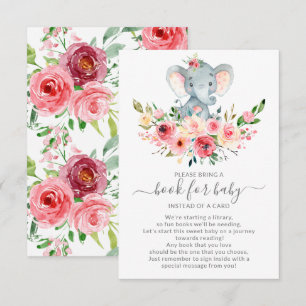Cartão De Informações Livro de Chuvinha de Bebê Elefante Floral para Beb