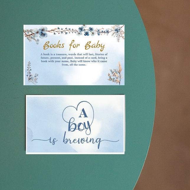 Cartão De Informações Livro de Ramificações de Aquarela para Chá de fral (blue Watercolor Blossoms Branches Book for Baby)