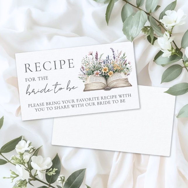 Cartão De Informações Livro de Receitas para Chá de Panela de Noiva (Book Bridal Shower Recipe Enclosure Card)