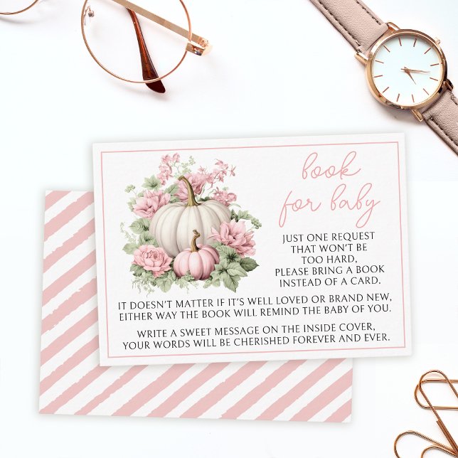Cartão De Informações Livro rosa de abóbora para bebê chá (Criador carregado)