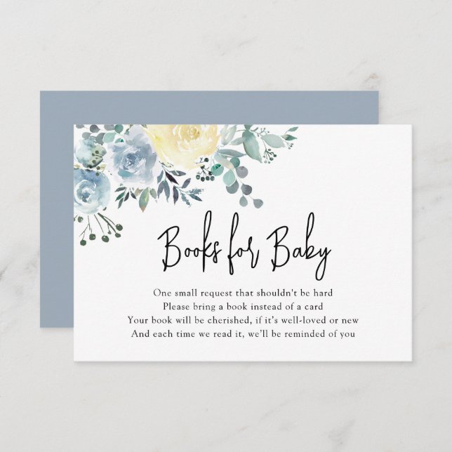 Cartão De Informações Livro Verde-Floral Dusty Blue para Bebê (Frente/Verso)