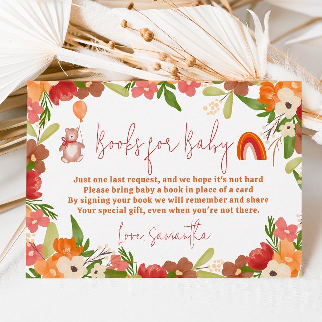 Cartão De Informações Livros arco-íris de ursos bonitos para chá de fral (Cute teddy bear rainbow books for baby shower enclosure card)